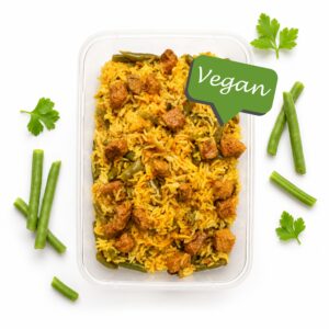 Vegan Loobia Polo (Persian Green Bean Rice & soy-based meat )