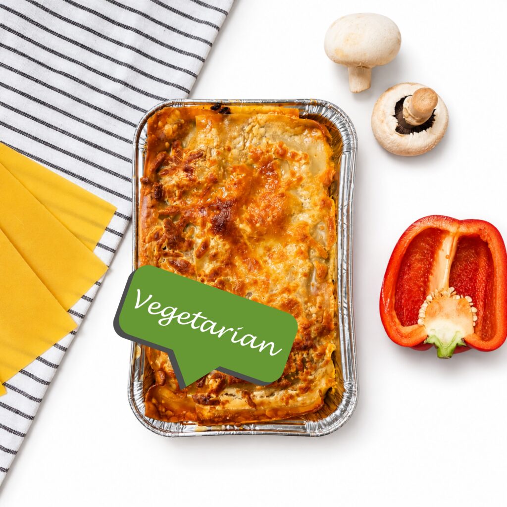 Vegetarian Lasagna with soy-based meat & Mushrooms